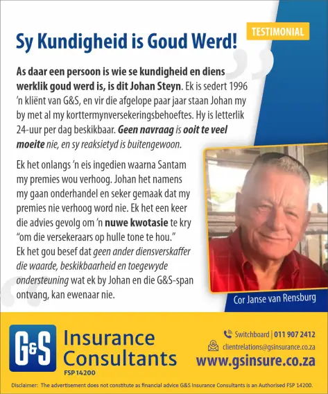Cor Janse van Rensburg Testimonial